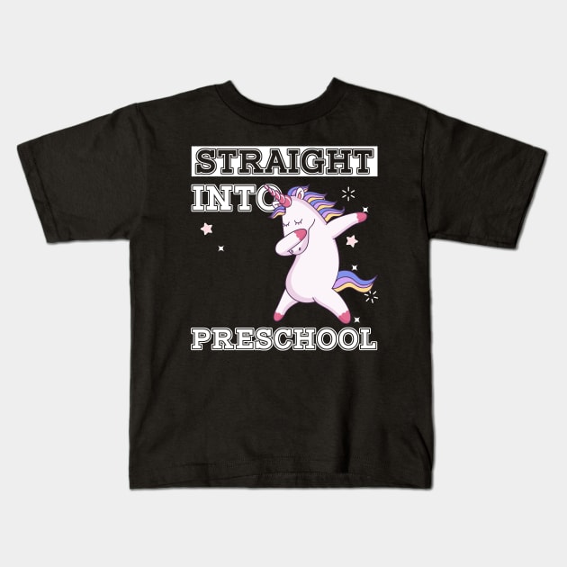 Straight Outta Preschool Unicorn Back To School Gift Kids T-Shirt by kateeleone97023